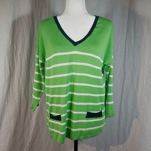 August Silk green & white striped v-neck 3/4 sleeve jersey, XL, NWOT